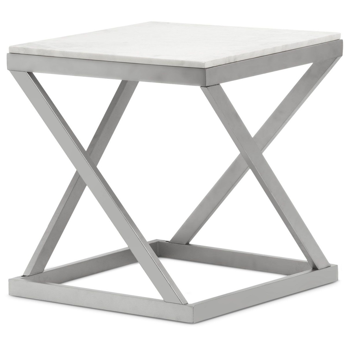 Table d'appoint Palamo 57cm, le bout de canapé blanc et argent idéal