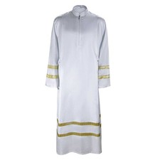 Men Medieval White Priest Cloak Cosplay Costume Robe Halloween Clergy Cassock