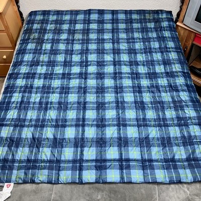 Eddie Bauer Down Filled Quilted Comforter Throw Blanket Plaid Blue 70 x 60'' Cozy