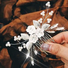 Flower Wedding Hair Comb Silver Bridal Hair Clips Pearl Hair Accessorie for B...