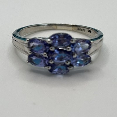 375 9 kt Weißgold Tansanit Cluster Ring 2,4 Gramm D K Birmingham Größe Q 1/2