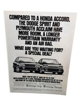 1991 Dodge Spirit Plymouth Acclaim Vintage Car Print Ad