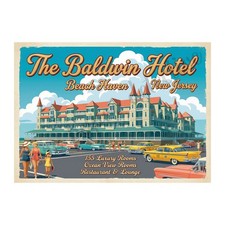 Luggage Label Sticker, Beach Haven New Jersey, Retro Exclusive Design 5" x 7"