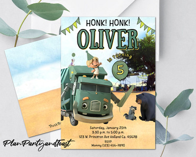 Trash Truck birthday invitation 5x7 digital invite ready in 24 hours!