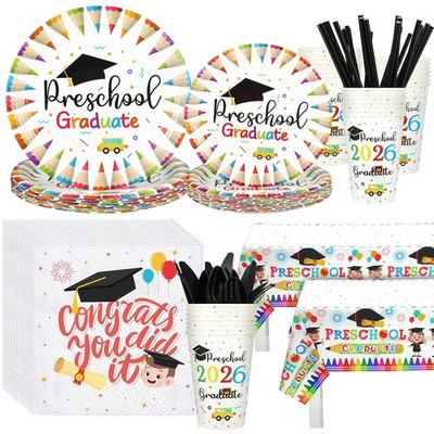 227 PCS Preschool 2026 Graduation Party Supplies Tableware Plates Napkins Cups