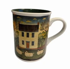 Diane Pedersen White House Mug Saltbox Sheep Primitive Cup 4" high Vintage