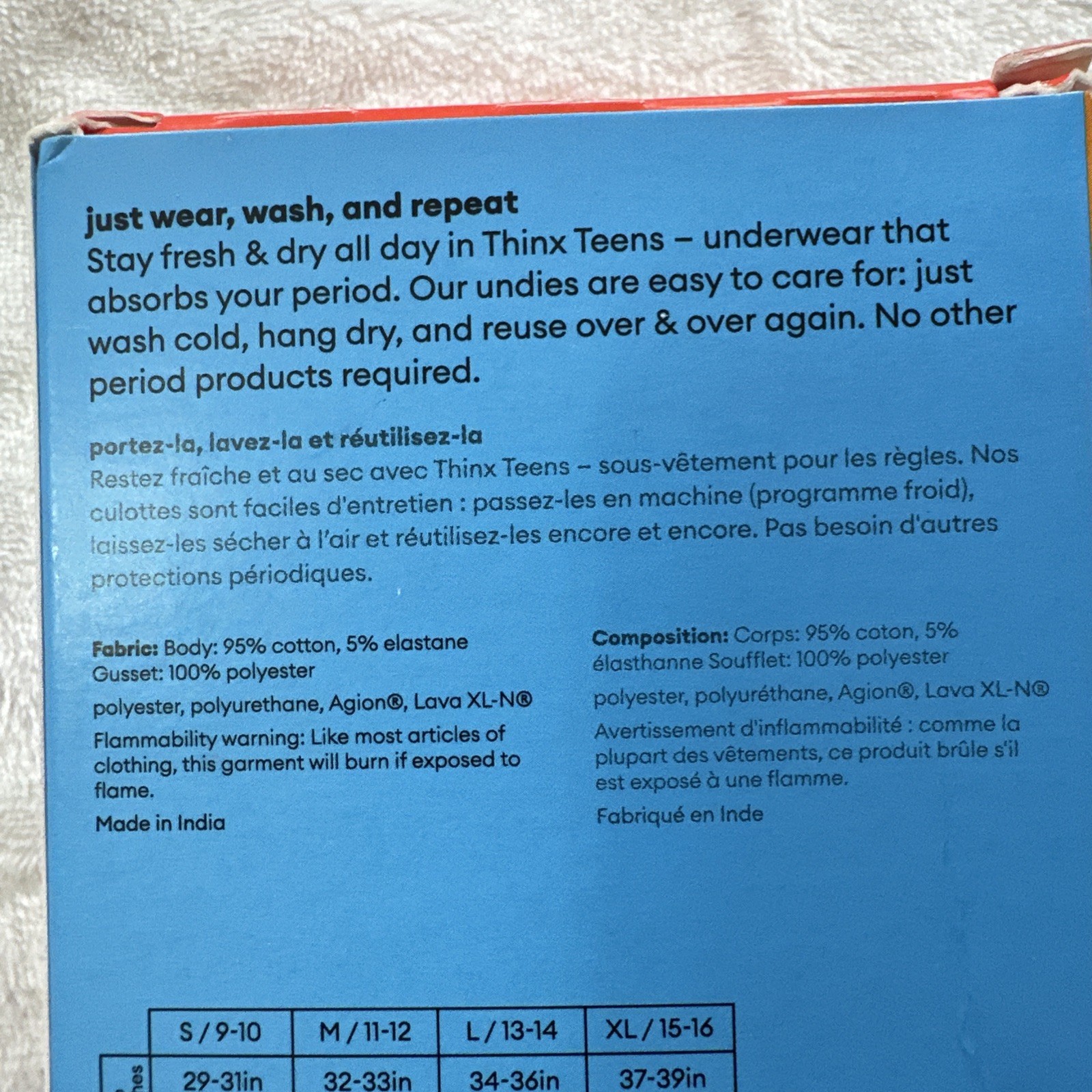 Thinx Teens Reusable Period Underwear Panties Blue/Pink Super Absorption Small