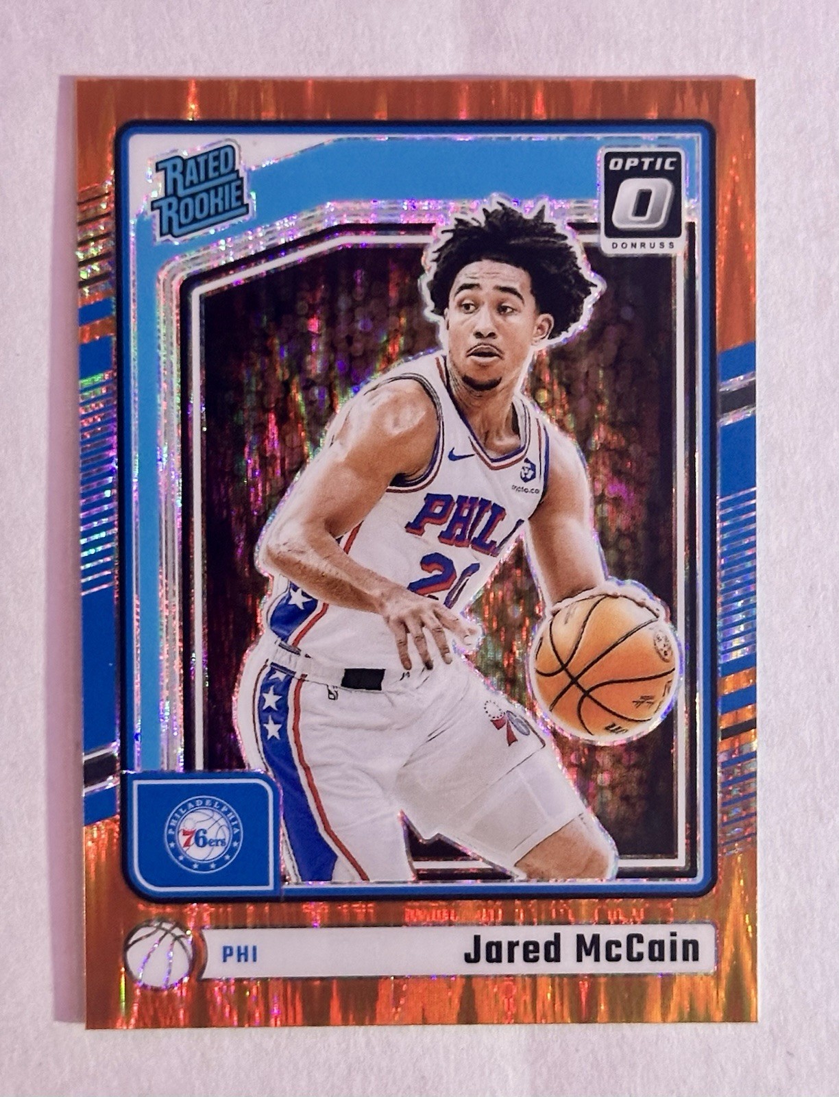 2024-25 Panini Donruss Optic Jared Mccain ORANGE SHOCK PRIZM RC /225 #270 76ers