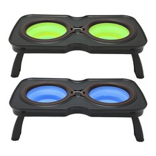 Foldable Elevated Dog Bowls Portable Double Folding Raised Dog Bowls with Stand