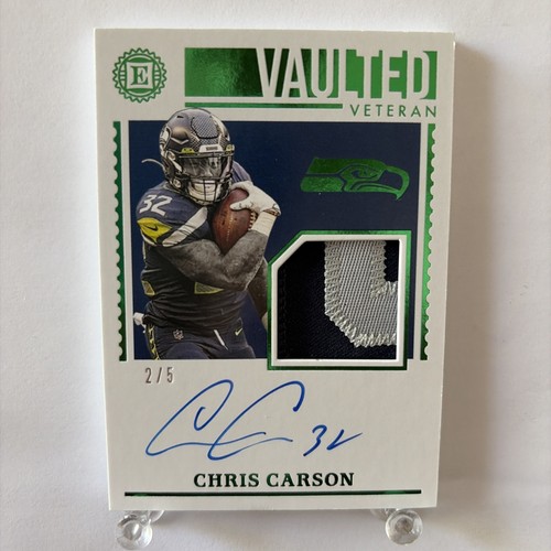 2020 Panini Encased Vaulted Veteran Chris Carson Green /5 Patch Auto #VVS-CC