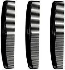 Coarse/Fine Hair Comb Set, 8 Inches, 3 Pack, Black