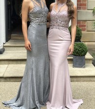 🌸 Prom Frocks Gorgeous Silver Grey Sparkly Prom Evening Dress Size 10 New