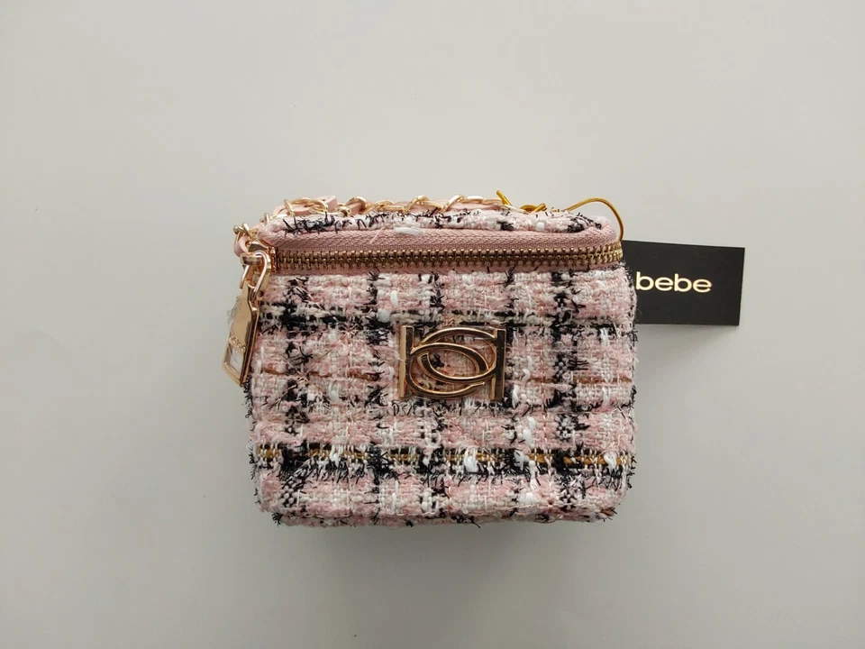 Bolso Bandolera Bebe Kamala Rosa Tweed con Cadena Dorada Nuevo con Etiquetas Foto 2 de 4