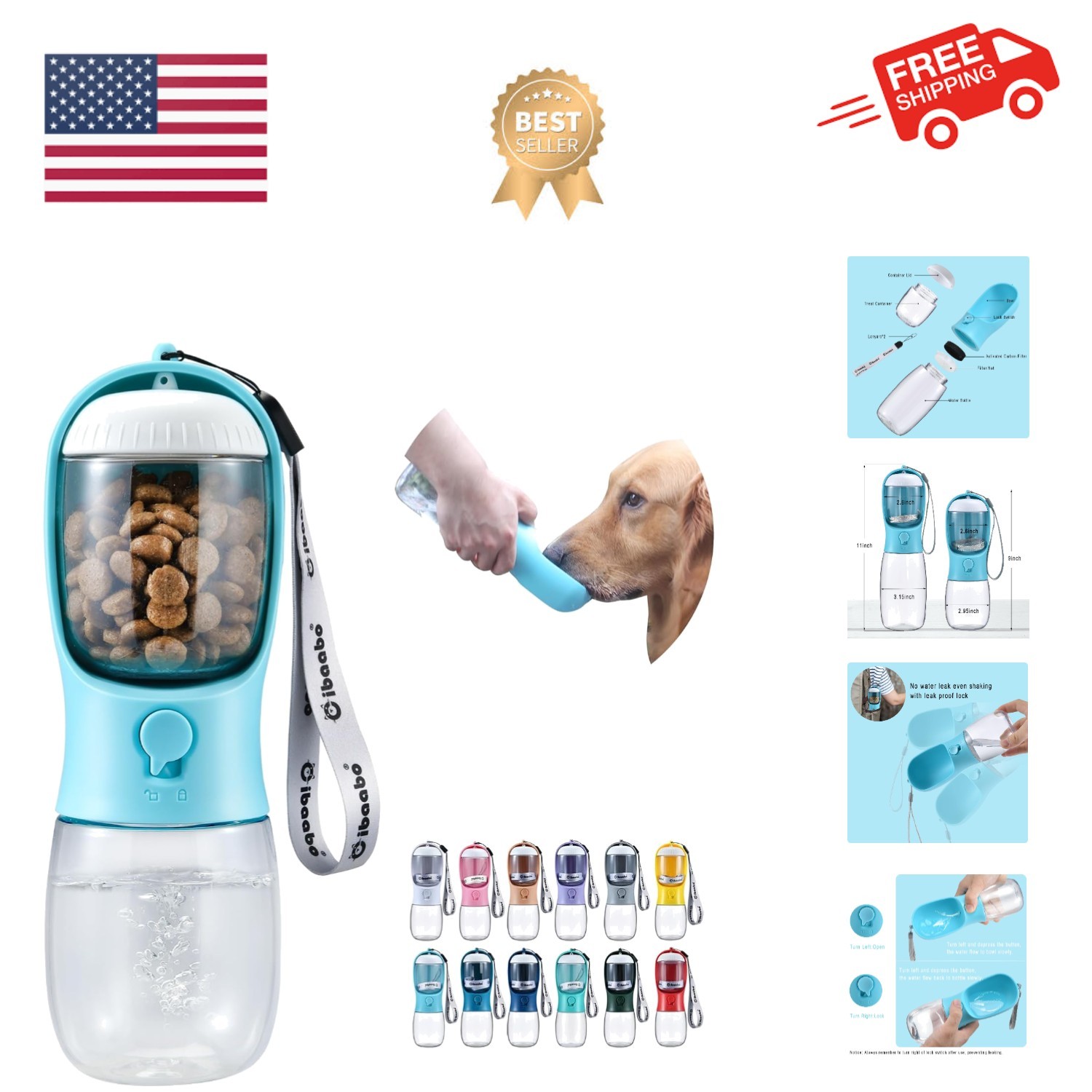 Travel-Friendly Dog Water Bottle &Amp; Food Container - Essential For Pets On The Go