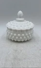 Vintage White Milk Glass Hobnail Glossy Finish Covered Candy Dish