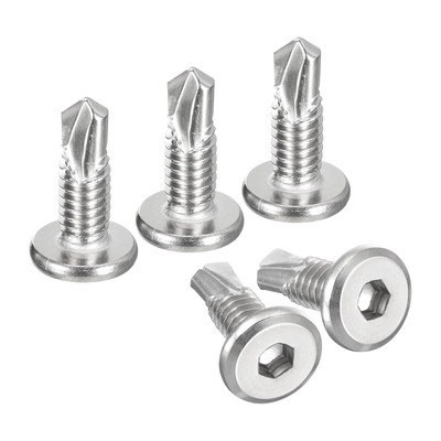 50pcs Hex Socket Self Tapping Screws 1/4 x 3/4'' Stainless Steel Flat Head Silver