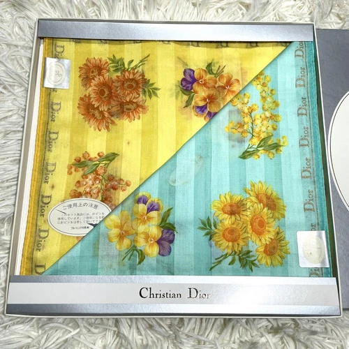 Ensemble foulard mouchoir Christian Dior motif artistique coloré boîte incluse