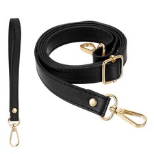 28-52 Inch Adjustable Leather Purse Strap with Wristlet, Black/Gold