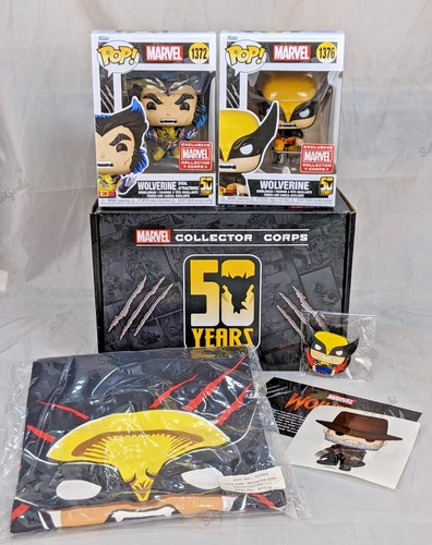 Funko Pop Wolverine #1732 + 1376 Marvel Collector Corps 50 Years Box L Tee Pin