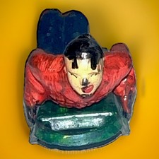 Scarce VINTAGE ANTIQUE BARCLAY Lead Winter Scene Sled  Rider HOT SHOT     