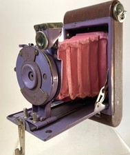 Rare Antique RAINBOW KODAK PETITE FOLDING CAMERA in PURPLE w PINK BELLOWS + CASE