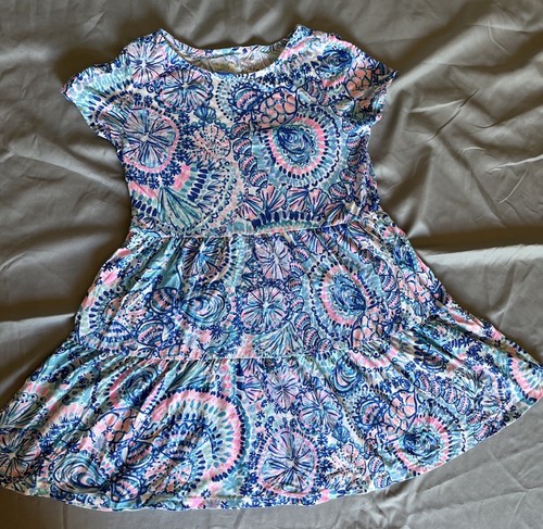 Lilly Pulitzer girls Geanna Swing Dress Blue Grotto Commotion in the Ocean M 6-7