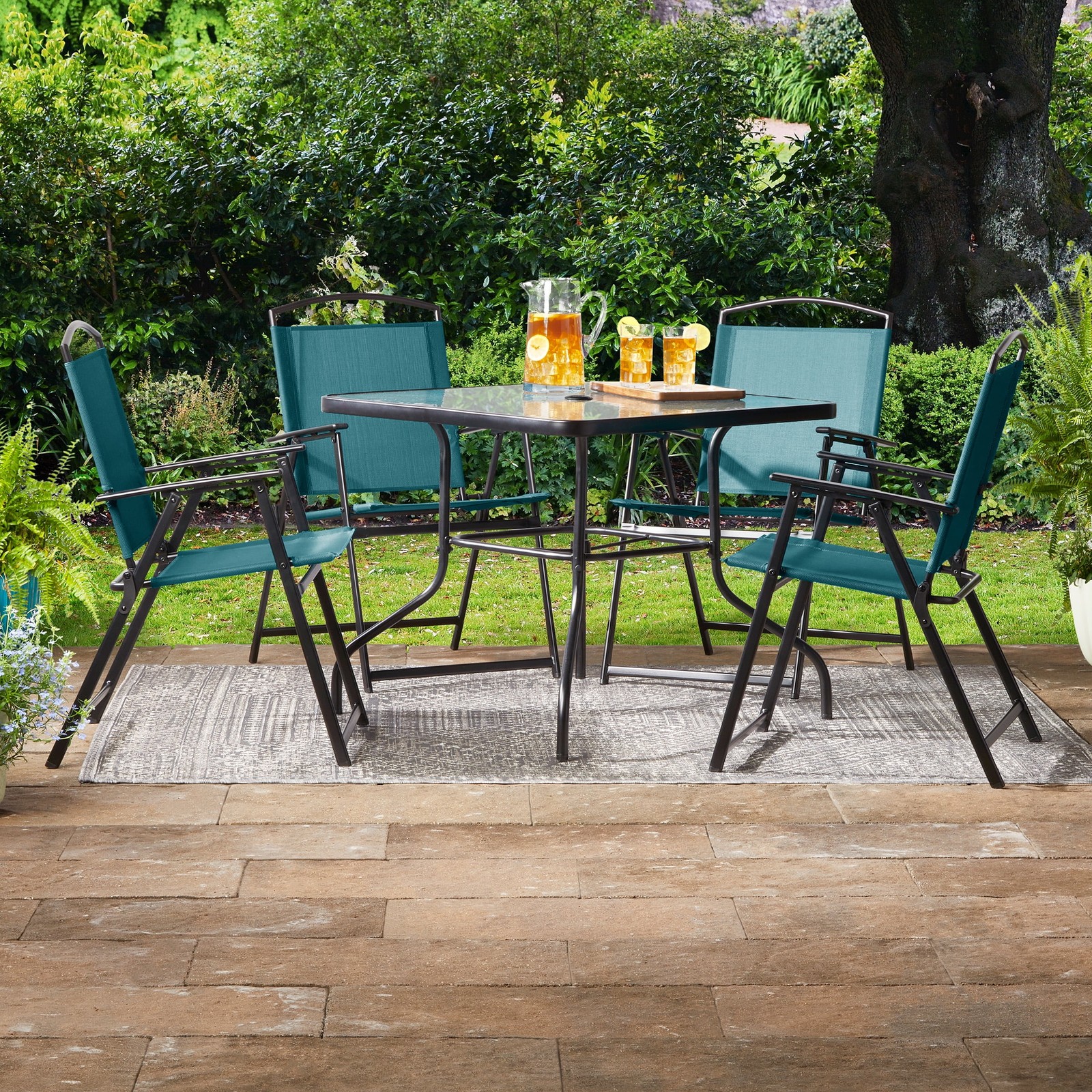 Mainstays Albany Lane 5pc Outdoor Dining Set Teal Sling Fabric Black 23990₽