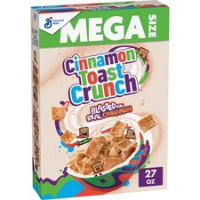 Cinnamon Toast Crunch Breakfast Cereal, Crispy Cinnamon Cereal, Mega Size, 27 Oz