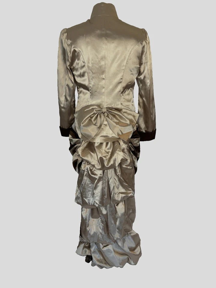 Vestido victoriano Von Lancelot 2 piezas tostado/marrón bullicio lazo disfraz disfraces nuevo en paquete Foto 3 de 4