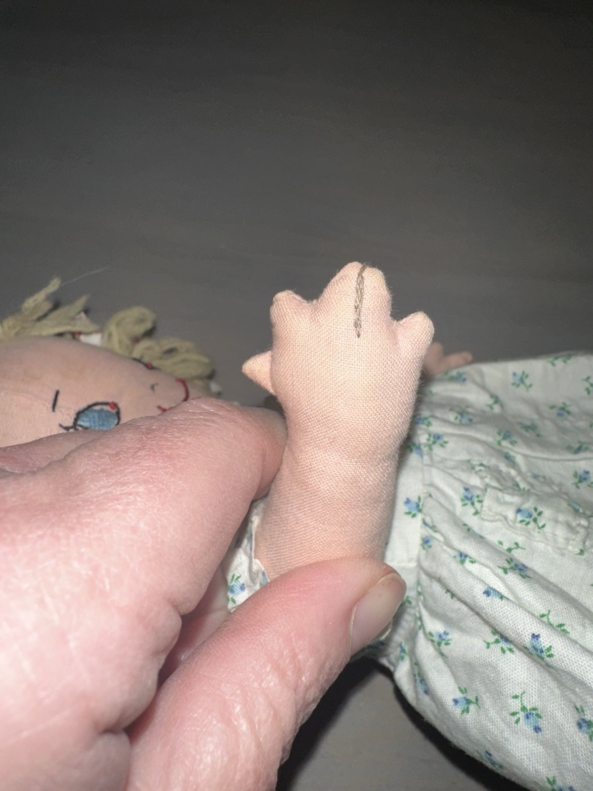 Charming Vintage 1950 Hand Made Cloth Doll, Jointed, Embroidered, Full Outfit