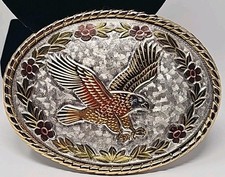 Vintage Prop Western Eagle Belt Buckle Cowboy Cowgirl Inlay Floral 80s W USA