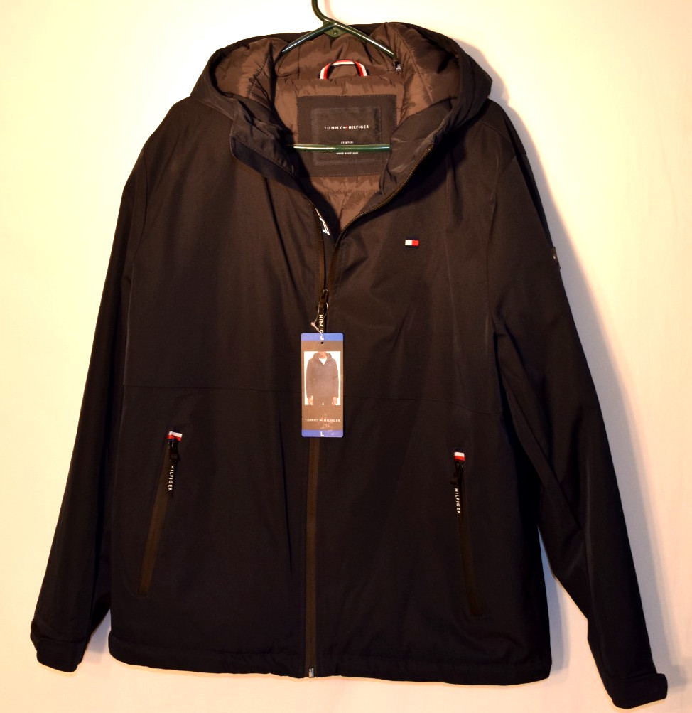 Tommy Hilfiger Men&apos;s Performance Hooded Jacket Navy Blue Size Large  NWT