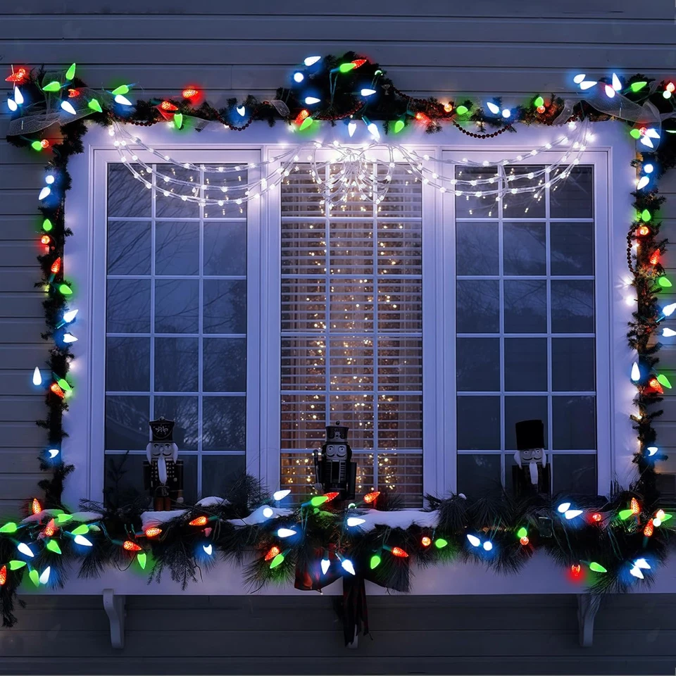 Cadena de luces de Navidad a pilas C6, 100 LED 33 pies con 8 modos, temporizador, con Foto 2 de 4