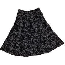 Vtg Black Burn Out Velvet Floral Print Midi Skirt Fairy Grunge Whimsigoth Size 8