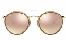 Ray Ban RB3647N Round Double Bridge Sunglasses Gold Gradient Brown Mirror Pink