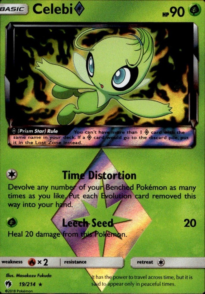 Celebi ◇ 19/214 Prism Star Rare Lost Thunder Pokemon Holo Near Mint