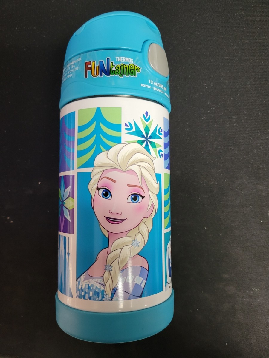 Disney Frozen Elsa and Ana Olaf Thermos Funtainer 12oz Bottle Aqua /New