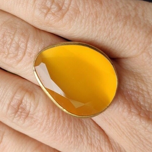 Anillo Mujer Latón Dorado con Gema Piedra Imitación Ojo De Gato Regulable A2 - Imagen 21 de 29