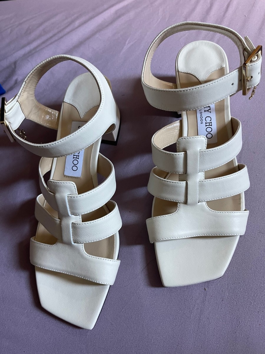 セール★Jimmy Choo★LENI CITY Jimmy Choo Leni City White Vintage Leather Ankle Sandal Eu