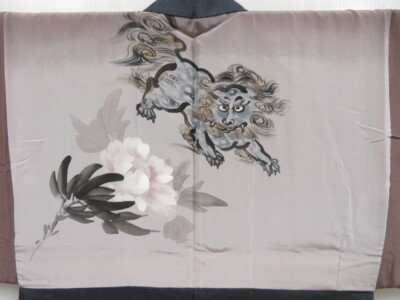 4602T14z470 Vintage Japanese Kimono Silk Men's OSHIMA HAORI Shishi