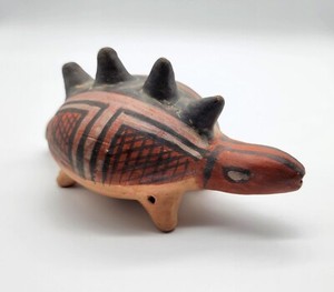 Mid Century South American Painted Pottery Dinosaur Flute / Ocarina