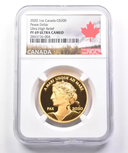 PF69 2020 Canada 200 Dollars Gold Peace Dollar Ultra High Relief NGC *4154