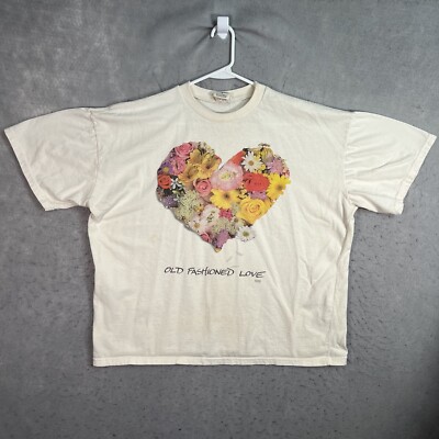 Vintage 90s Old Fashioned Love Heart Flowers T Shirt Womens 2XL 