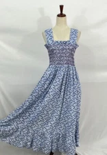 MILLE Sz M Medium Garden Condesa Blue Red White Floral Midi Smocked Dress Sundre