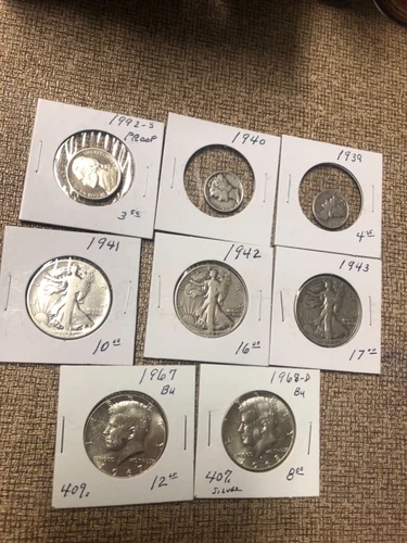 United States Silver Coin Lot  with Proof, Walking Liberty Halves, Mercury Dimes