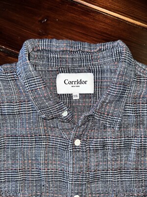 Corridor NYC Plaid Check Vacation 100% Linen Woven Button Down Shirt Mens XXL