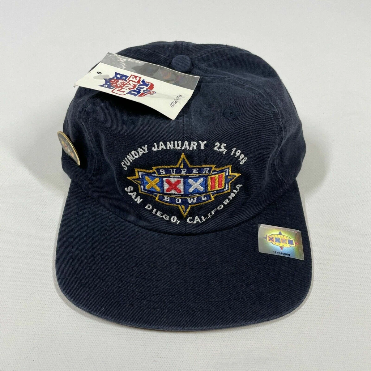 Super Bowl XXXII 1998 Snapback Hat San Diego Logo 7 Blue Cap Custom Pin Vintage