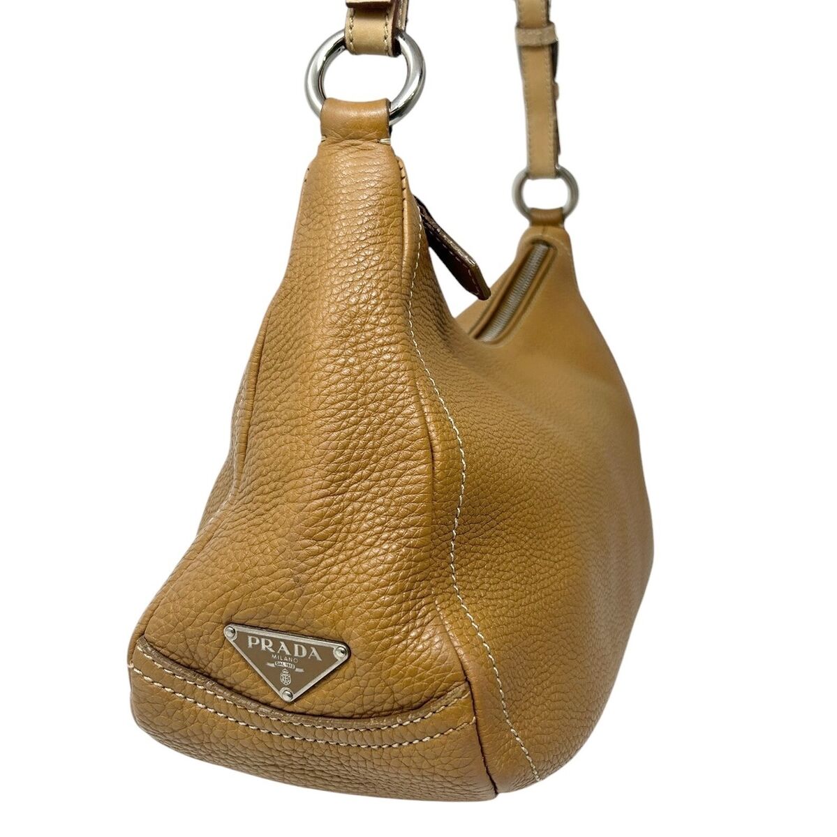 PRADA Vintage Logo Shoulder Bag Handbag Brown Silver Zip PRADA Vintage Logo Shoulder Bag Handbag Brown Silver Zip