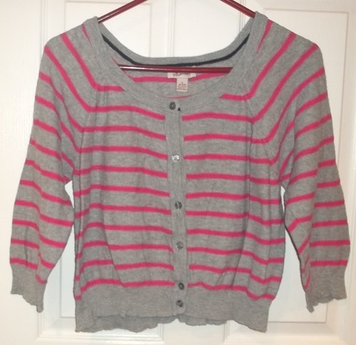 PINK STRIPED CARDIGAN SWEATER~sz 