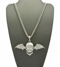 Silver PT Avenged Sevenfold Skull Wing Pendant 18" 20" 24" Cuban Chain Necklace
